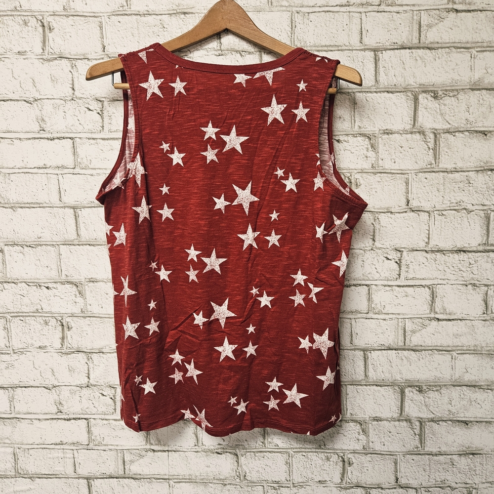 Maurice's Red With White Stars Tank Top Size XL V-Neck Patriotic - Picture 2 of 5